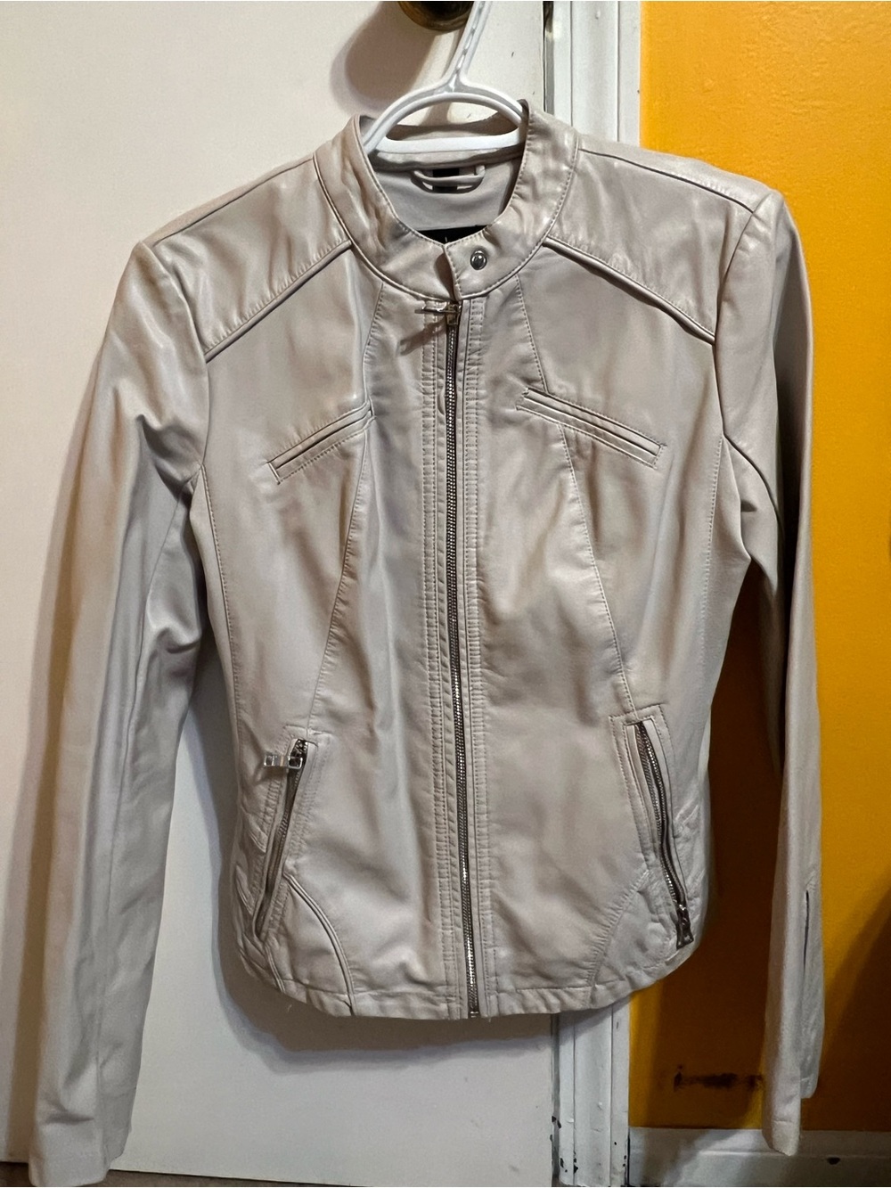 Guess Light Cream Faux Leather Moto Jacket